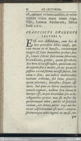 Franciscus Duarenus Lectori S.