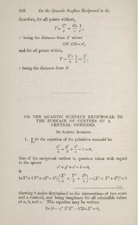 On the quartic surface reciprocal to the surface of centres of a central conicoid.