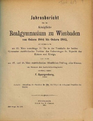 Jahresbericht über das Schuljahr .... 1884/85