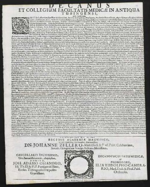 Decanus Et Collegium Facultatis Medicae In Antiqua Tubingensi, Lector. Benevol. Salut.