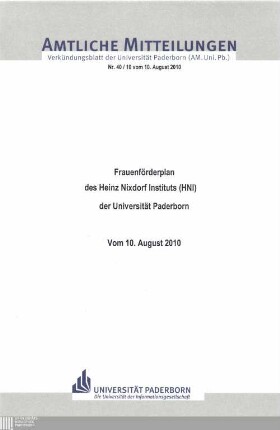 Frauenförderplan des Heinz-Nixdorf-Instituts (HNI) der Universität Paderborn : vom 10. August 2010