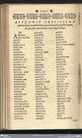 Appendix Brevissima quourundam vocabularum, quae in hoc libro desiderantur & quae suis quantitatis notis illustrantur