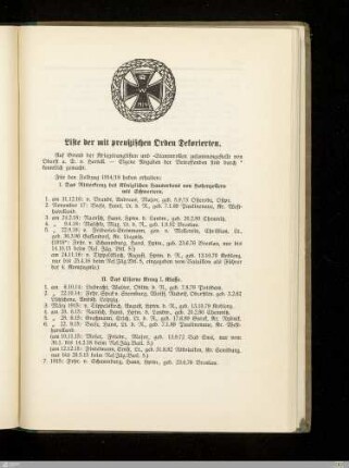 Liste der mit preußischen Orden Dekorierten