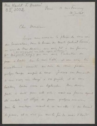 Brief an Ferruccio Busoni : 26.07.1909