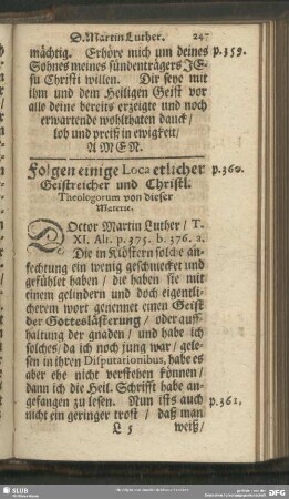 Folgen einige Loca etlicher Geistreicher und Christl. Theologorum von dieser Materie