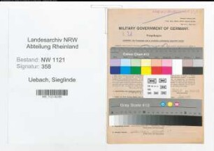Entnazifizierung Sieglinde Uebach , geb. 24.12.1914 (Geschaeftsfuehrerin)