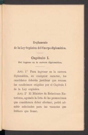 Reglamento de la ley orgánica del cuerpo diplomático.