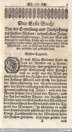 Das Erste Buch/ Von der Erweisung und Ausziehung deß fünfften Wesens...