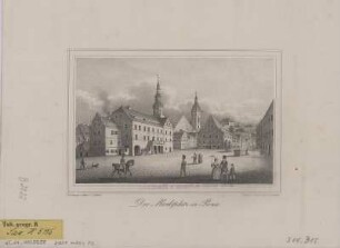 Ansicht des Marktplatzes in Pirna , Lithographie, um 1850 : Der Marktplatz in Pirna / N. d. Nat. gez. u. lith. v. G. Täubert. - Dresden : Braunsdorf , [um 1850]. - 1 Kunstbl. : Lithogr. ; 16 x 11 cm