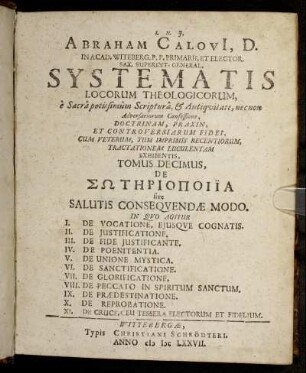 10: Abraham Calovi[i] ... Systematis Locorum Theologicorum,. 10