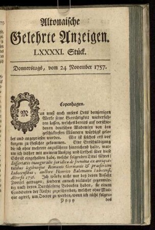 LXXXXI. Stück. Donnerstags, vom 24 November 1757