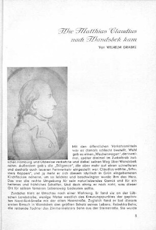 Wie Matthias Claudius nach Wandsbek kam von Wilhelm Grabke