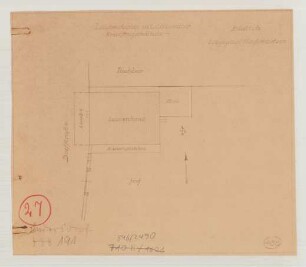 Lüdersdorf (Kreis Angermünde): Laubenhaus. Lageplan, Grundriss Kellergeschoss, Querschnitt
