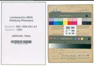 Entnazifizierung Hans Jablonski , geb. 05.11.1914 (Polizeibeamter)