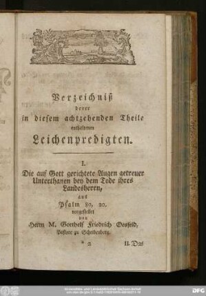 Verzeichniß derer in diesem achtzehenden Theile enthaltenen Leichenpredigten.
