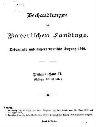 Verhandlungen des Bayerischen Landtags. Beilagen. 1919,2, 1919,2