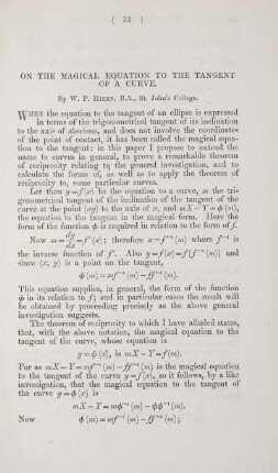 On the magical equation to the tangent of a curve.