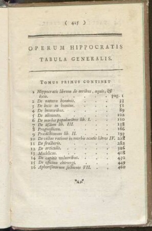 Operum Hippocratis Tabula Generalis