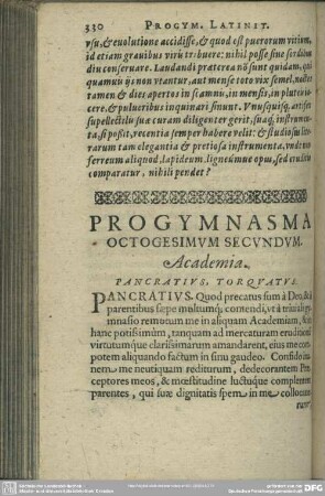 Progymnasma Octogesimum Secundum. Academia