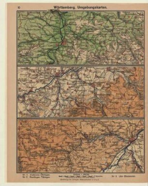 Württemberg, Umgebungskarte, Heilbronn-Öhringen, Reutlingen-Tübingen, Ulm-Blaubeuren