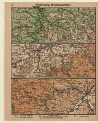 Württemberg, Umgebungskarte, Heilbronn-Öhringen, Reutlingen-Tübingen, Ulm-Blaubeuren