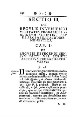 Sectio III. De Regvlis Inveniendi Veritates Probabiles Fx Aliorvm Scriptis, Sev De Probabilitate Hermenevtica.