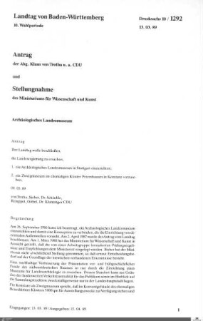 Antrag der CDU: Archäologisches Landesmuseum