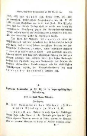 203-244 Cyprians Kommentar zu Mt 16, 18 in dogmengeschichtlicher Beleuchtung