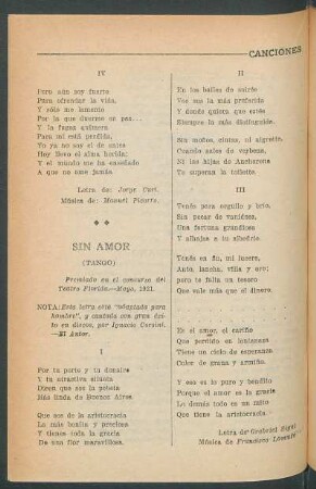 Sin amor : (Tango)