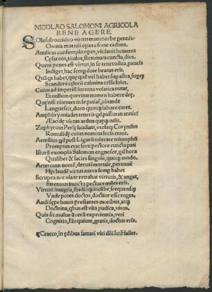 Nicolao Salomoni Agricola Bene Agere.