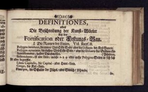 Definitiones, oder Die Beschreibung der Kunst-Wörter bey der Fortification oder Festungs-Bau