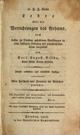 D. F. J. Gall's Lehre über die Verrichtungen des Gehirns