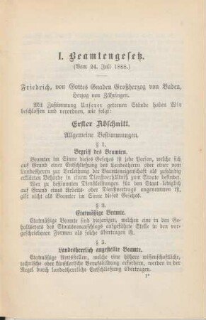 I. Beamtengesetz (Vom 24. Juli 1888)