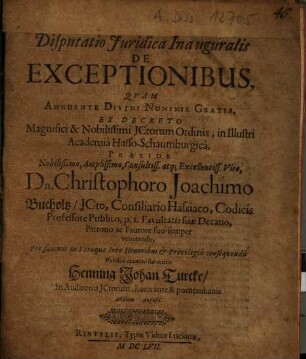 Disputatio Iuridica Inauguralis De Exceptionibus