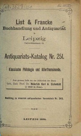 Lager-Verzeichnis. 251. 1894