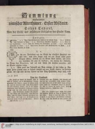 Sammlung merkwürdiger römischer Alterthümer, Erster Abschnitt