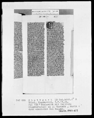 Lateinische Taschenbibel — Initiale C (onfortatus), darin erscheint Gott dem Salomon, Folio 149recto