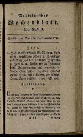 Nro. XLVIII. Frankfurt am Mayn, den 1ten December 1792. - Nro. LII. Frankfurt am Mayn, den 29ten December 1792.