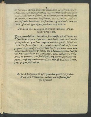Definitio sive descriptio Romanocatholici, Pontificii sive Papicolae.