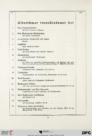 Altertümer verschiedener Art (Nr. 1-15)