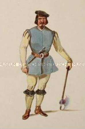 Mann im blauen Wams und gelben Hemd, mit Streitaxt - Tafel aus Franceschini/Kostümbilder (Kassette 2)