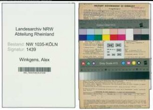 Entnazifizierung Alex Winkgens , geb. 22.08.1889 (Kaufmaennischer Angestellter)