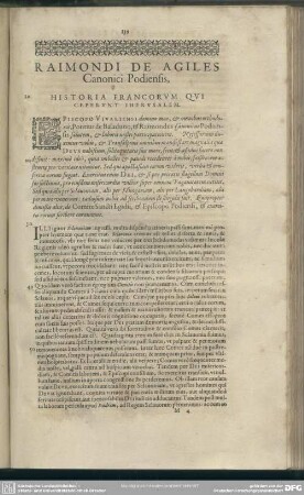 Raimondi De Agiles Canonici Podiensis, Historia Francorum Qui Ceperunt Iherusalem