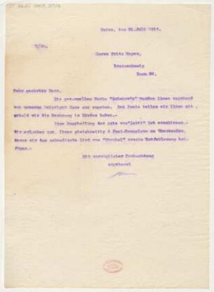 Brief an Fritz Meyer : 31.07.1916