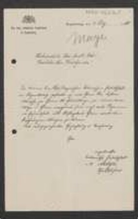 Brief von Anton Mayer von Regensburgische Botanische Gesellschaft an Sebastian Killermann