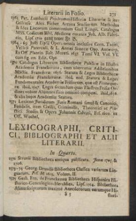 Lexicographi, Critici, Bibliographi Et Alii Literarii. In Quarto