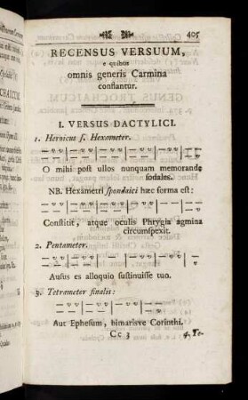 405-412, Recensus Versuum, e quibus omnis generis Carmina conflantur.