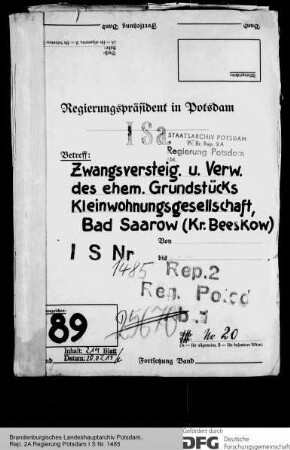 Grundstück der ehemaligen Eigentümerin Kleinwohnungengesellschaft mbH in Bad Saarow, Grundbuch Bad Saarow Bd. 9 Bl. 222