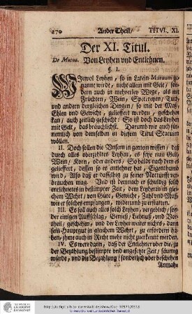 Der XI. Titul. Von Leyhen und Entlehnen