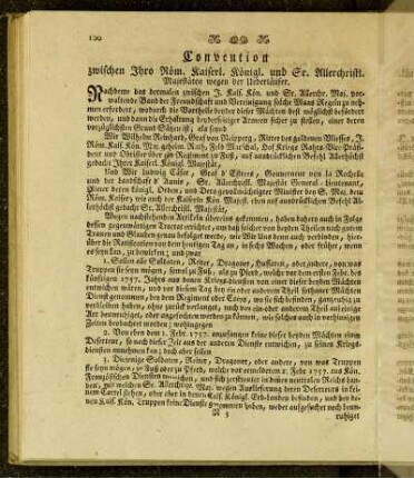 Convention zwischen Ihro Röm. Kaiserl. Königl. und Sr. Allerchristl. Majestäten wegen der Ueberläufer